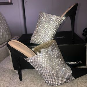 Crystal Pointy Toe Heeled Mules